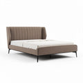 Lit en tissu beige 200 x 160 x 100 cm avec tête de lit capitonnée