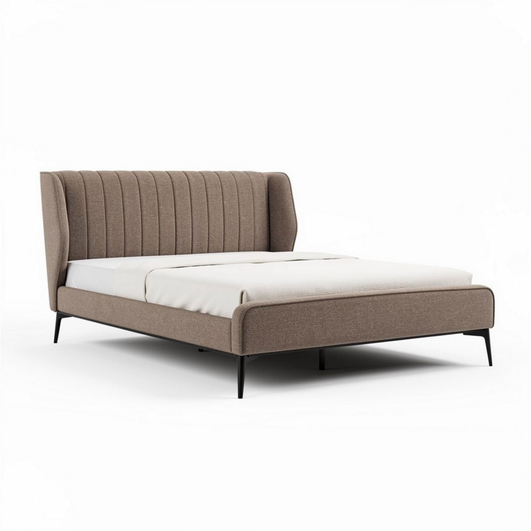 Lit en tissu beige 200 x 160 x 100 cm avec tête de lit capitonnée