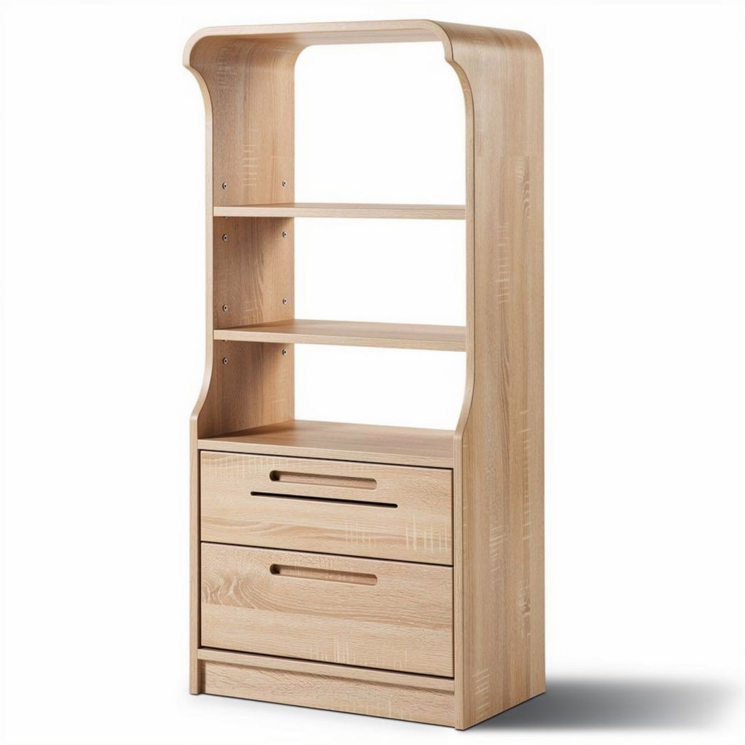 Meuble de rangement en bois clair avec étagères et tiroirs dimensions 80 x 40 x 160cm