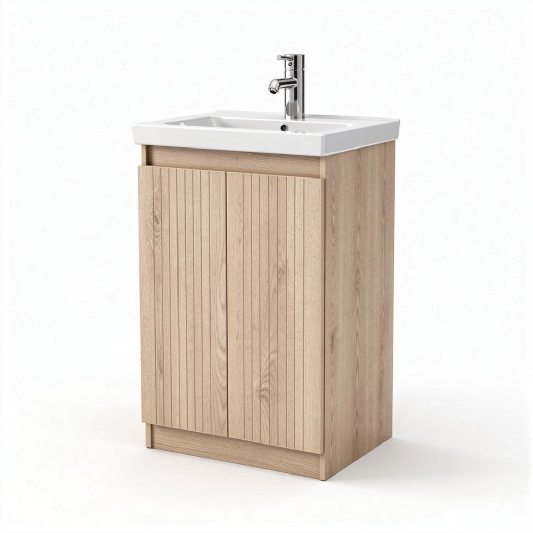 Meuble de salle de bain en bois avec lavabo blanc 60 x 45 x 85cm d'un style moderne