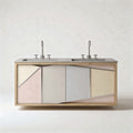 Meuble de salle de bain en bois avec double vasque et façade en verre 120 x 50 x 80cm