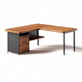 Bureau en angle en bois avec tiroirs couleur chêne 150 x 75 x 75cm