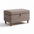 Pouf de rangement en tissu beige avec pieds en bois 80 x 40 x 45cm