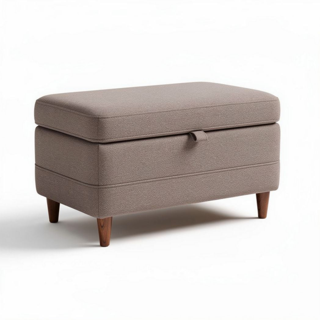 Pouf de rangement en tissu beige avec pieds en bois 80 x 40 x 45cm