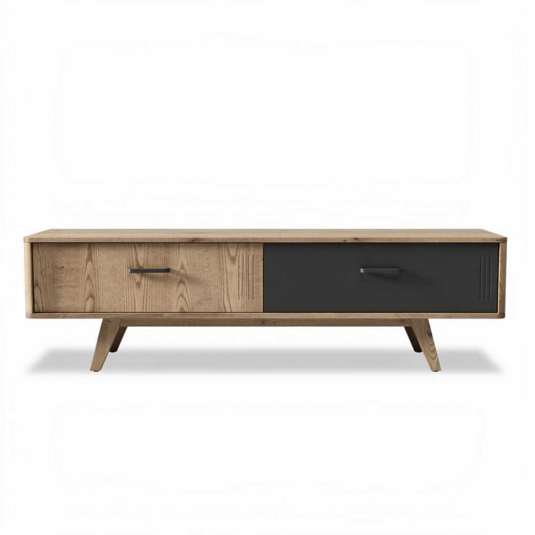 Meuble de télévision en bois de chêne avec tiroir gris 150 x 40 x 45cm