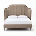 Lit double en tissu beige avec tête de lit rembourrée 200 x 160 x 120cm
